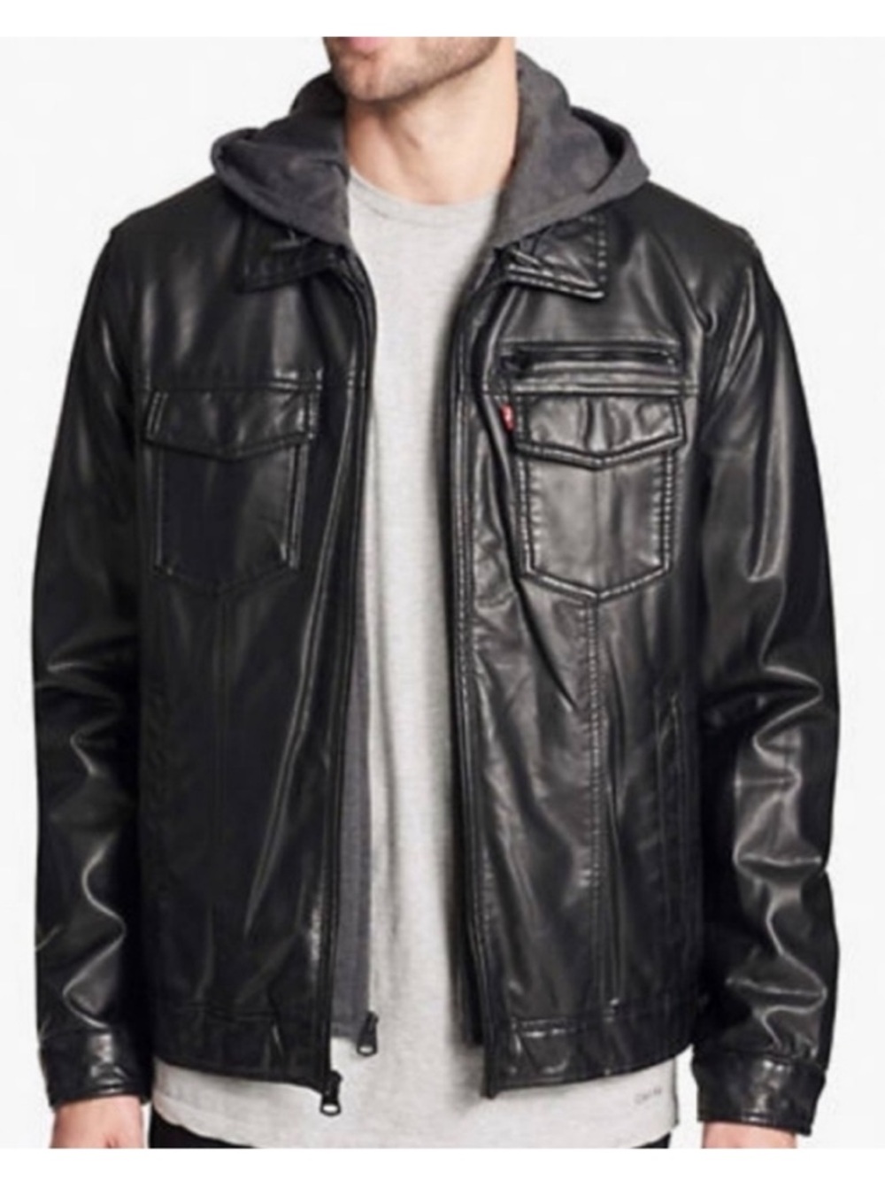 Levi's Black Faux Leather Sherpa Lined Jacket Like NEW